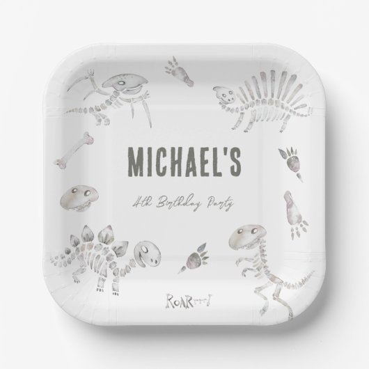 愛らしいディノディグ誕生日 ペーパープレート (正面)