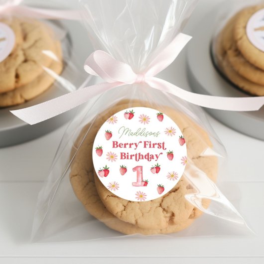 愛らしいデイジーパステルベリーファースト誕生日ガール ラウンドシール