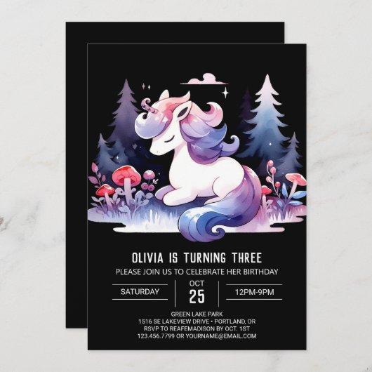 愛らしいデジタルホース誕生日 招待状 (正面/裏面)