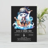 愛らしいデジタル海賊誕生日 招待状 (スタンド正面)