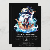 愛らしいデジタル海賊誕生日 招待状 (正面/裏面)