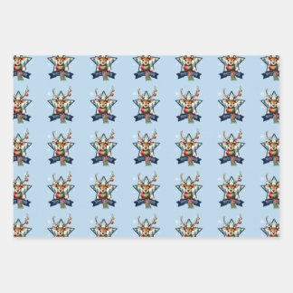 愛らしいトナカイのクリスマスマルチパックフェスティバル ラッピングペーパーシート