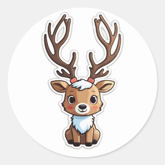 愛らしいトナカイのステッカー – フェスティバル友達 ラウンドシール (正面)