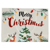 愛らしいトナカイのメリークリスマス自然ツリー ラージペーパーバッグ (裏面)