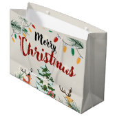 愛らしいトナカイのメリークリスマス自然ツリー ラージペーパーバッグ (正面アングル)