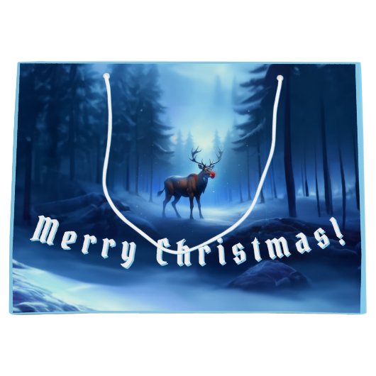 愛らしいトナカイ冬ワンダーランドホリデー ラージペーパーバッグ (正面)