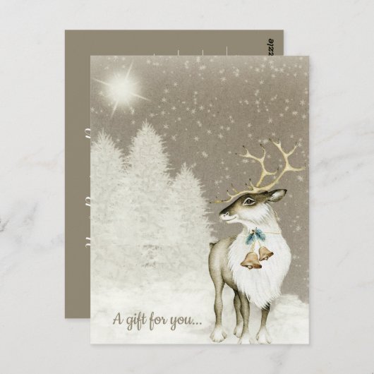 愛らしいトナカイ素朴の休日のギフト証明書 ポストカード (正面/裏面)