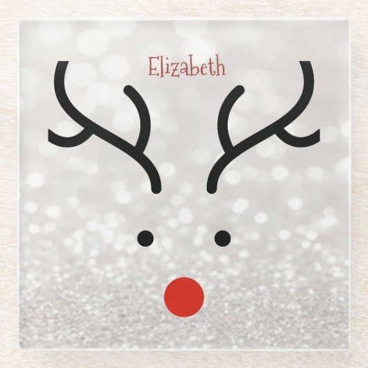 愛らしいトナカイ顔,《写真》ぼけ味 ガラスコースター (正面)