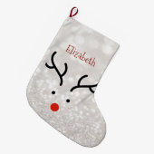 愛らしいトナカイ顔,《写真》ぼけ味 ラージクリスマスストッキング (正面 (吊り時))