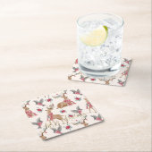 愛らしいトナカイ，鳥，花 スクエアペーパーコースター (インサイチュ)