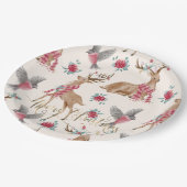 愛らしいトナカイ，鳥，花 ペーパープレート (アングル)