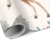 愛らしいトナカイ，鳥，花 ラッピングペーパー (ロールコーナー)