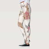 愛らしいトナカイ，鳥，花 レギンス (左)