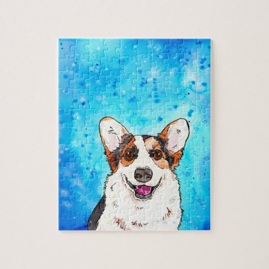 愛らしいトリコラーコーギウォーターカラージグソーパズル ジグソーパズル (縦)