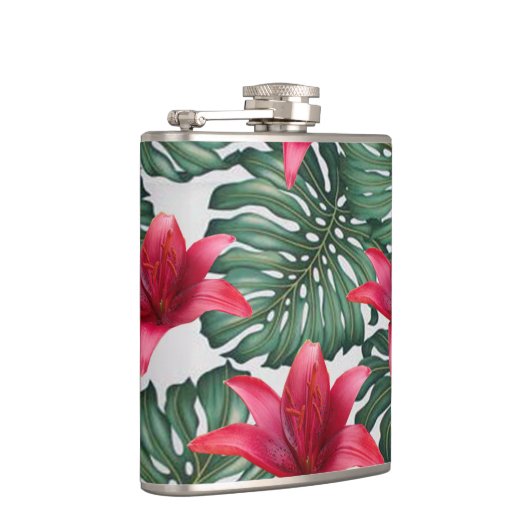 愛らしいトロピカルパームハワイアンヒビスクス フラスク (右)