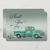 愛らしいドイツの羊飼いがヴィンテージピックアップ車に乗る サンキューカード (正面/裏面)