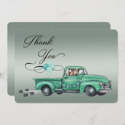 愛らしいドイツの羊飼いがヴィンテージピックアップ車に乗る サンキューカード (正面/裏面)