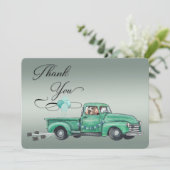 愛らしいドイツの羊飼いがヴィンテージピックアップ車に乗る サンキューカード (スタンド正面)