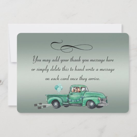 愛らしいドイツの羊飼いがヴィンテージピックアップ車に乗る サンキューカード (裏面)