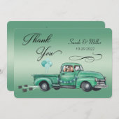 愛らしいドイツの羊飼いがヴィンテージピックアップ車に乗る サンキューカード (正面/裏面)