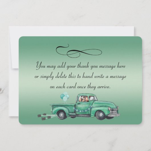 愛らしいドイツの羊飼いがヴィンテージピックアップ車に乗る サンキューカード (裏面)