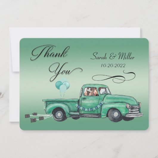 愛らしいドイツの羊飼いがヴィンテージピックアップ車に乗る サンキューカード (正面)