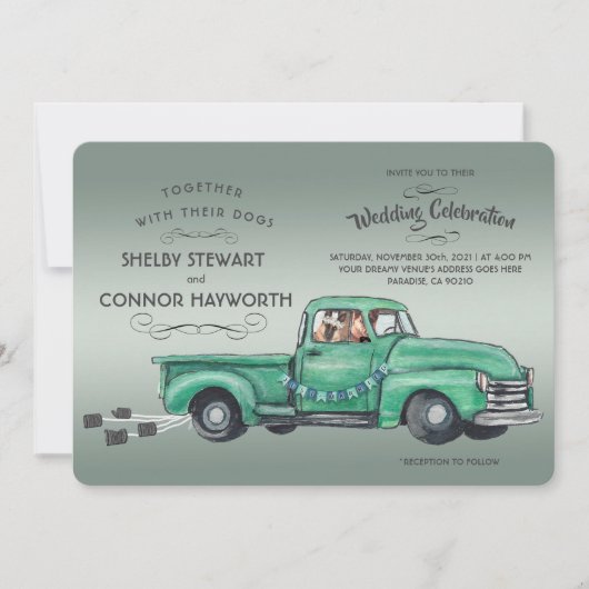 愛らしいドイツの羊飼いがヴィンテージピックアップ車に乗る 招待状 (正面)