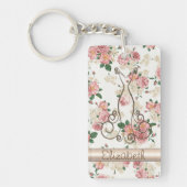 愛らしいドエレガントレス、フローラルパターパーソナライズされたン キーホルダー (正面)