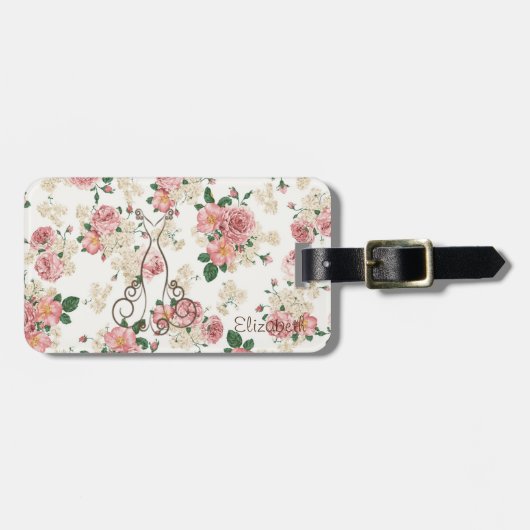 愛らしいドエレガントレス、フローラルパターパーソナライズされたン ラゲッジタグ (正面横)
