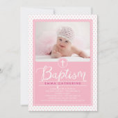愛らしいドットバプテスマ招待状 – ピンク 招待状 (正面)