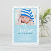 愛らしいドットバプテスマ招待状 – 青 招待状 (スタンド正面)