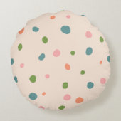愛らしいドット柄のモダンなピンクグリーン ブルー ラウンドクッション (裏面)