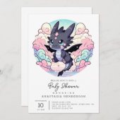 愛らしいドラゴンのベビーシャワー 招待状 (正面/裏面)