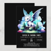 愛らしいドラゴンの誕生日 招待状 (正面/裏面)