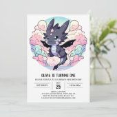 愛らしいドラゴンの1歳誕生日 招待状 (スタンド正面)