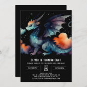 愛らしいドラゴン誕生日デジタル 招待状 (正面/裏面)