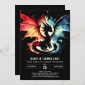 愛らしいドラゴン誕生日印刷可能 招待状 (正面/裏面)