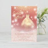 愛らしいドレ魅力的スバラ金ゴールド輝きグラデーション 招待状 (スタンド正面)