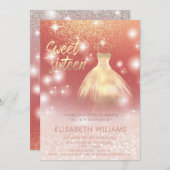 愛らしいドレ魅力的スバラ金ゴールド輝きグラデーション 招待状 (正面/裏面)