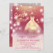 愛らしいドレ魅力的スバラ金ゴールド輝グラデーションき私 招待状 (正面/裏面)