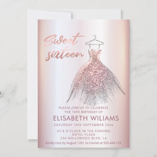 愛らしいドレ魅力的スバラ金ゴールド輝グラデーションき私 招待状 (正面)