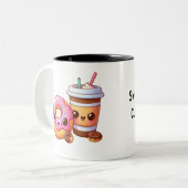 愛らしいドーナツ&コーヒー – 食べ物かわいいアート ツートーンマグカップ (正面左)