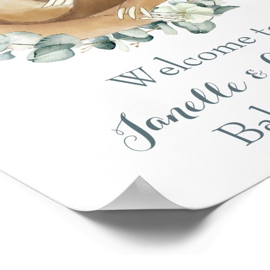 愛らしいナマケモノの赤ちゃんシャワーユーカリ緑 ポスター (角)