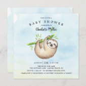 愛らしいナマケモノの赤ちゃんシャワー 招待状 (正面/裏面)