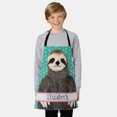 愛らしいナマケモノティール(緑がかった色)名キッズアニマル エプロン (着用した状態)