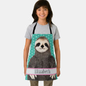 愛らしいナマケモノティール(緑がかった色)名キッズアニマル エプロン (インサイチュ)