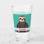 愛らしいナマケモノティール（緑がかった色）名キッズアニマル タンブラーグラス (正面)