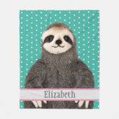 愛らしいナマケモノティール（緑がかった色）名キッズアニマル フリースブランケット (正面)