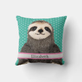 愛らしいナマケモノティール（緑がかった色）名キッズルーム動物 クッション (裏面)