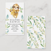 愛らしいナマケモノ赤ちゃんシャワーおむつラッフルチケット エンクロージャーカード (正面/裏面)